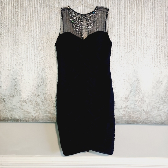 Adrianna Papell Dresses & Skirts - Adrianna Papell Navy Blue Jewel Mesh Pleated Cocktail Dress Sz-8P